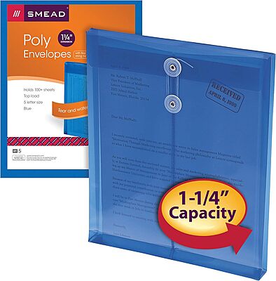 SMEAD Poly Envelope, 1.25" Expansion, String-Tie Closure, Top Load, Letter Size