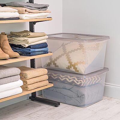 IRIS USA Plastic Storage Bin Tote with Latching Snap Lid, 58 Qt (14.5 Gal) - 5 Pack