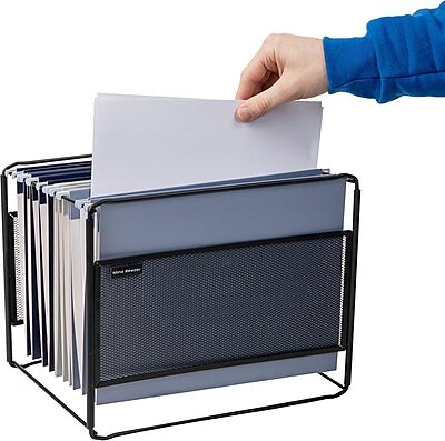 Mind Reader Hanging File Folder Organizer, Desktop Organizer, Metal Mesh, 13" L x 9.75" W x 10.25" H