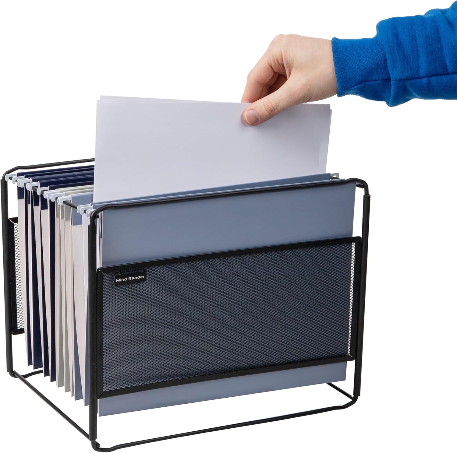 Mind Reader Hanging File Folder Organizer, Desktop Organizer, Metal Mesh, 13" L x 9.75" W x 10.25" H
