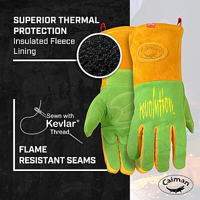 CAIMAN Premium Wasabi Green Split Deerskin MIG/Stick Welding Gloves