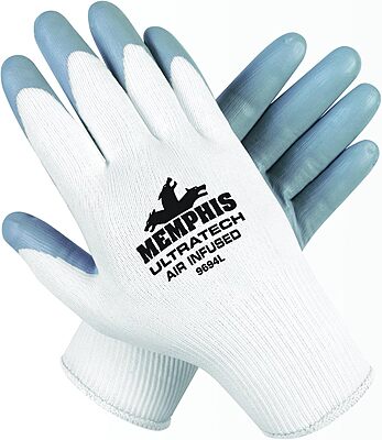 MCR SAFETY Ultratech Air Infused 15 Gauge Seamless Nylon Nitrile Dipped Palm and Fingers Gloves