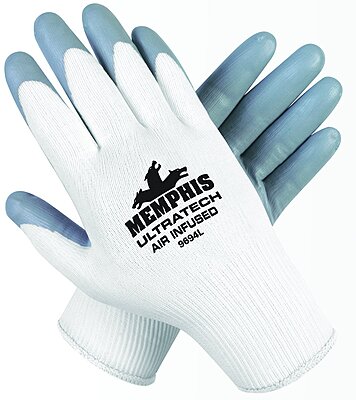 MCR SAFETY Ultratech Air Infused 15 Gauge Seamless Nylon Nitrile Dipped Palm and Fingers Gloves