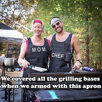 Caliber Gourmet Tactical Molle Apron Outdoor Durable Camping BBQ, Bottle Opener, Pockets, Reusable Carabiner, Adjustable