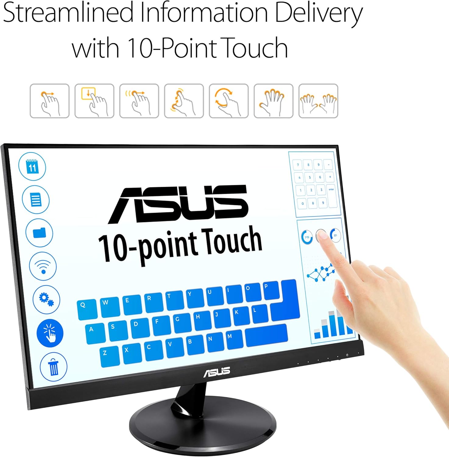 ASUS VT229H 21.5" Monitor 1080P IPS 10-Point Touch Eye Care with HDMI VGA, Black 21.5" IPS 10-Point Touch Screen