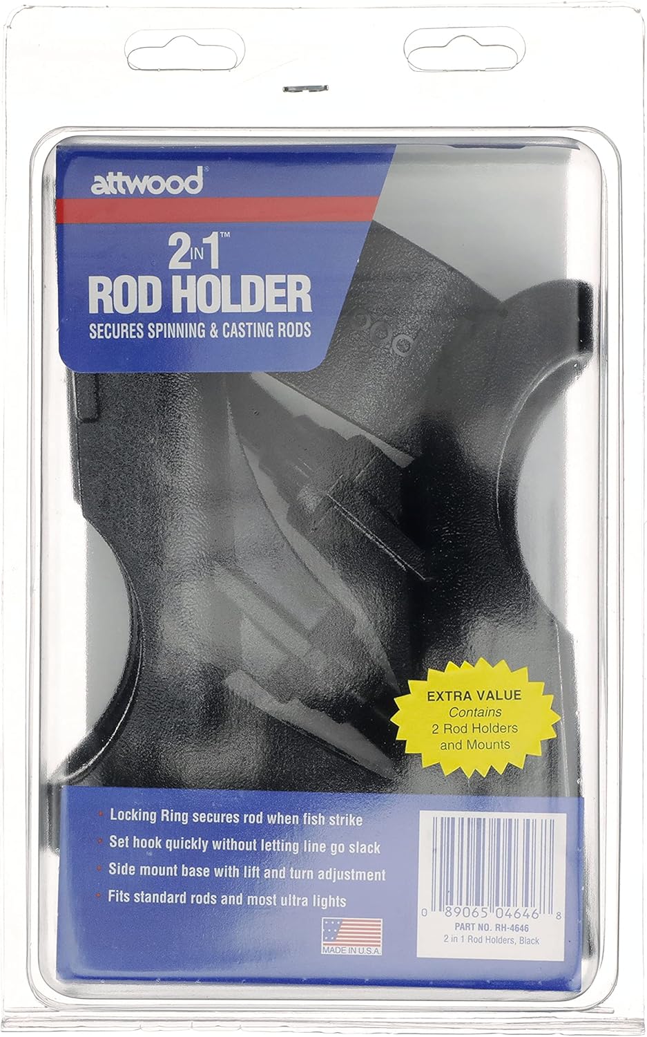 Attwood RH-4646 2-in-1 Non-Adjustable Rod Holders, Sold as Pair, Fixed Vertical Angle, for Most Standard and Ultra-Light Rods