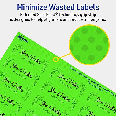 Avery Printable Neon Green Rectangle Labels with Sure Feed Technology, 3/4" x 2-1/4", Print-to-the-Edge