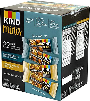 KIND Minis Dark Chocolate Nuts & Sea Salt and Caramel Almond & Sea Salt Variety, 0.7 oz, 32 Count