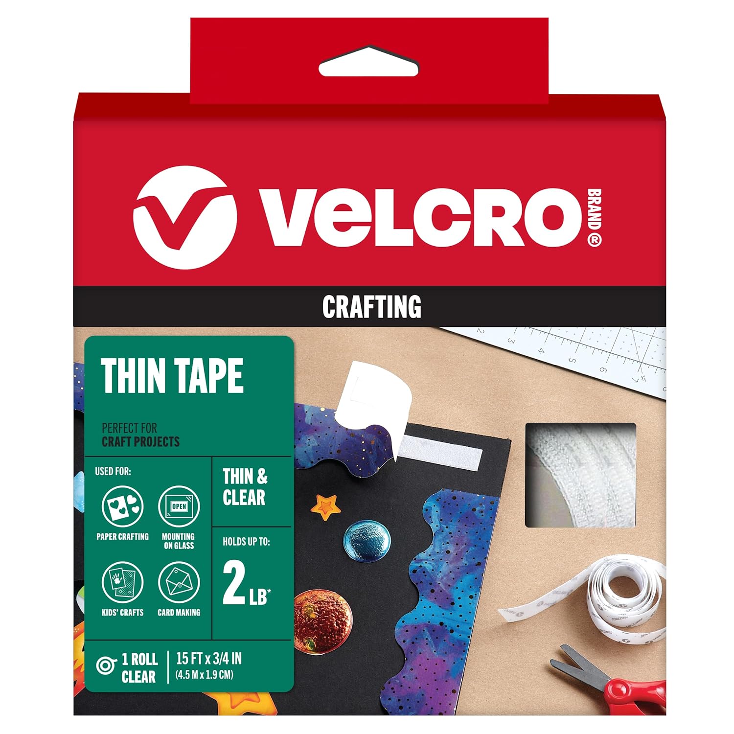 VELCRO Brand Tape (91325) Indoor Hook & Loop Combo Packs, 3/4" x 15', Clear (1 Per Case) for Home & Office