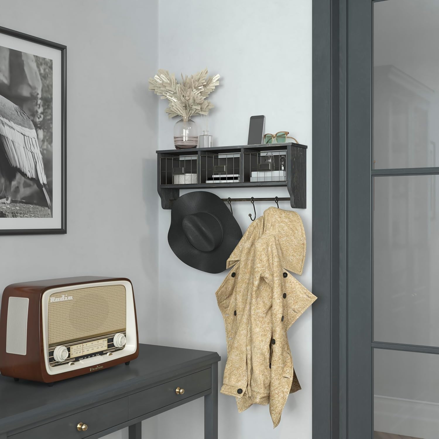 Flash Furniture Daly Wall Mounted Solid Pine Storage Rack