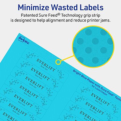 Avery Printable Rectangle Labels, Sure Feed Technology, 5/8" x 3", Bright Blue