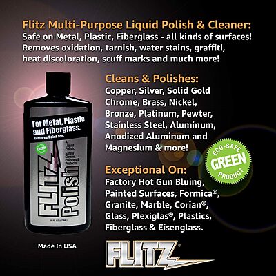 Flitz Multi Purpose Metal Polish Liquid - 16oz Bottle of USA-Made Tarnish Remover - For Aluminum, Chrome, Brass, Nickel