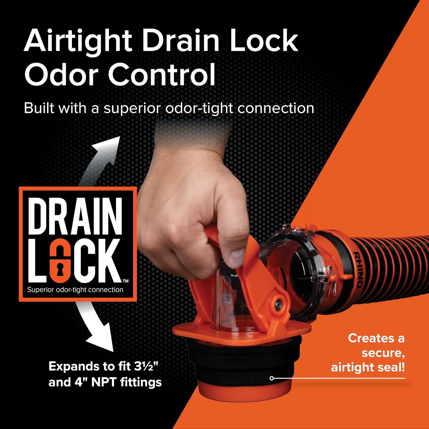 Camco Rhino RV Sewer Adapter PRO - Clear Sewer Hose Elbow with Drain Lock Adapter