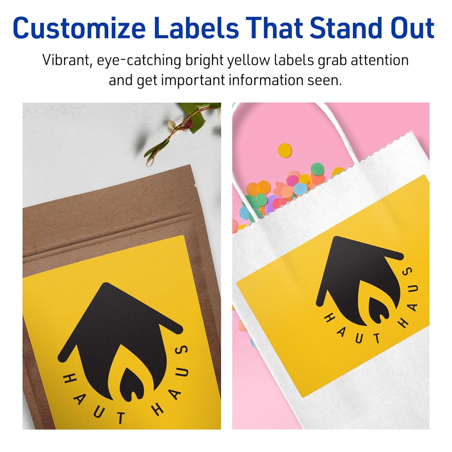Avery Printable Rectangle Labels, Sure Feed Technology, 5" x 8-1/8", Bright Yellow, Laser/Inkjet Printable