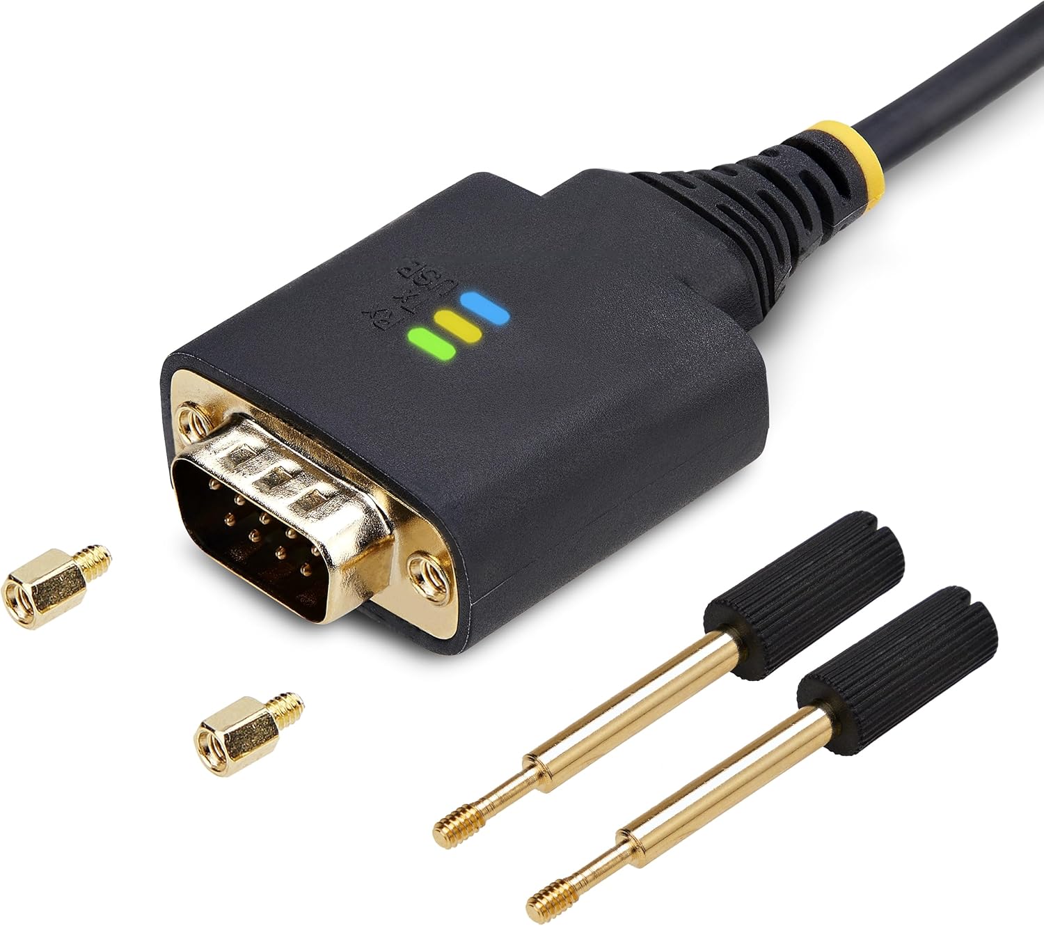 StarTech.com 3ft (1m) USB to Serial Adapter Cable, COM Retention, FTDI, USB-A to DB9 RS232, Interchangeable DB9 Screws/Nuts