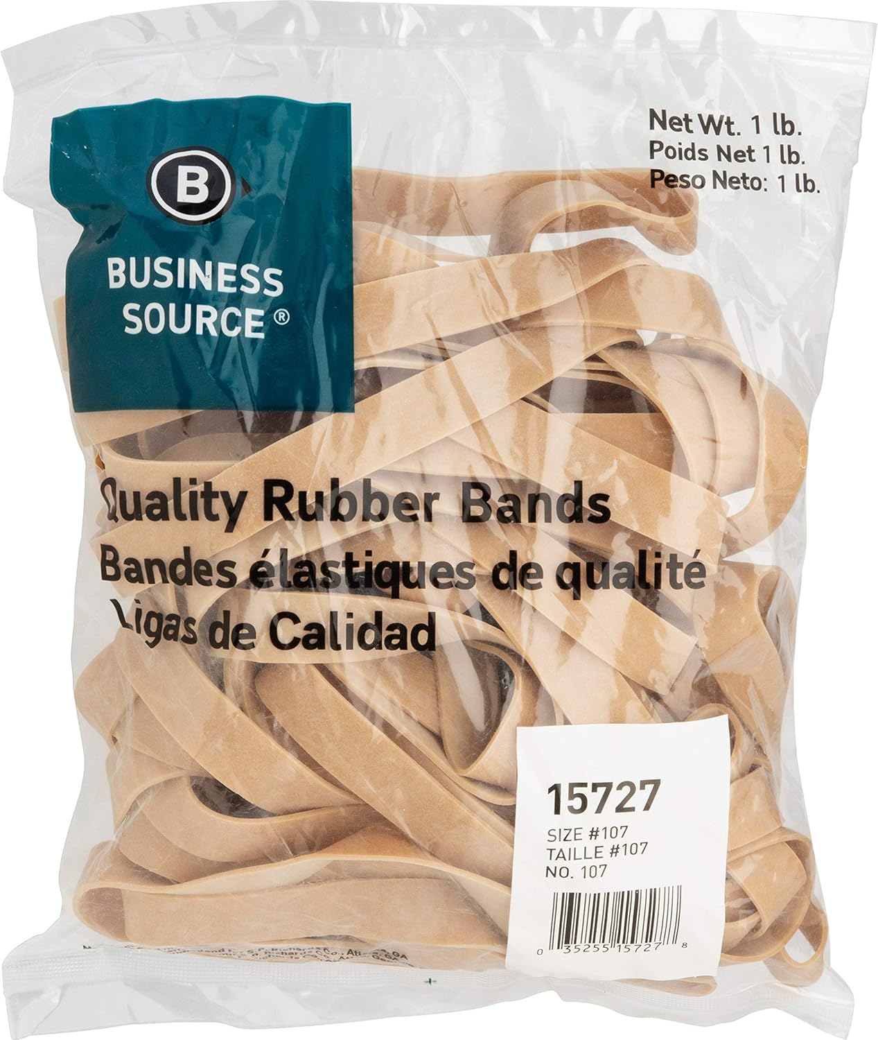 Business Source 15727 Rubber Bands,Size 107,1 lb./BG,7-Inch x5/8-Inch,Natural Crepe (Pack of 4) Size 107 (Pack of 4)