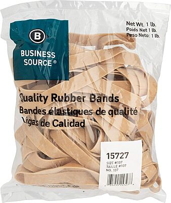 Business Source 15727 Rubber Bands,Size 107,1 lb./BG,7-Inch x5/8-Inch,Natural Crepe (Pack of 4) Size 107 (Pack of 4)
