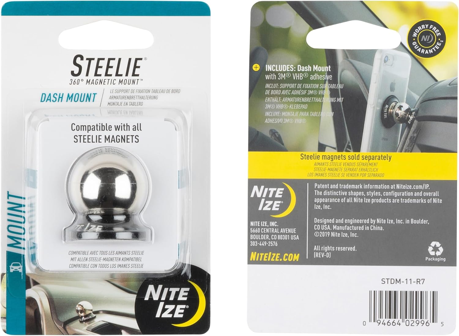 Nite Ize Steelie Dash Mount - Additional Car Mount Dash Ball for Steelie Magnetic Phone Mounting System - Cell Phone Accessories for Dashboard Mount Set