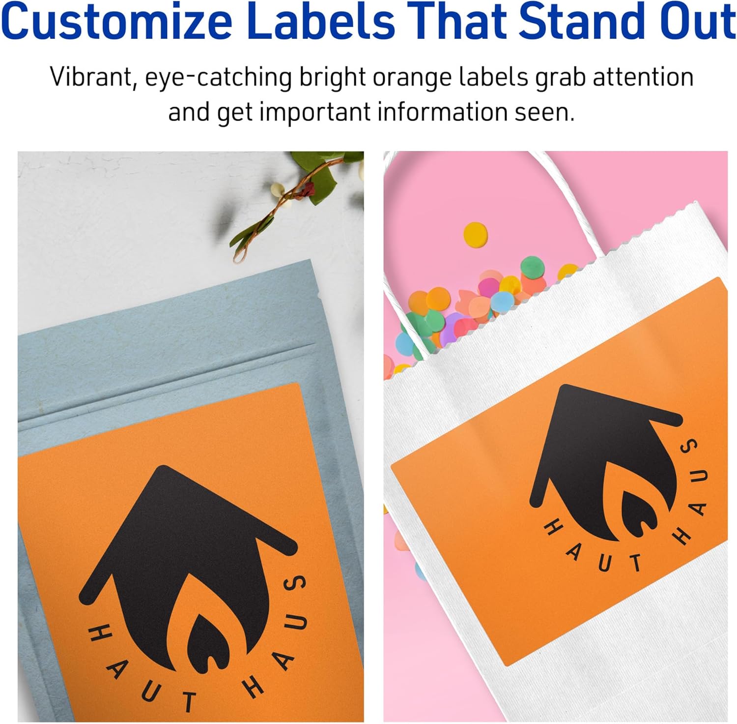 Avery Printable Rectangle Labels, Sure Feed Technology, 5" x 6", Bright Orange Labels, Laser/Inkjet Printable, 20 Total