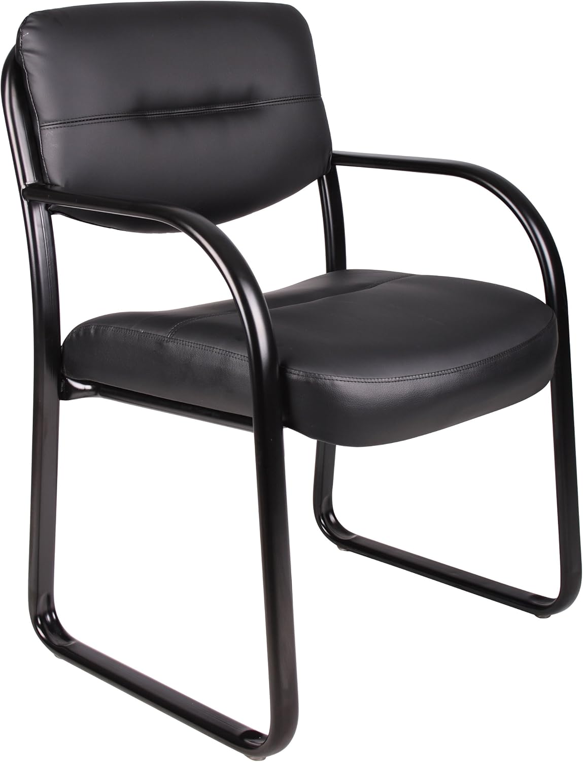 Boss Office Products Leather Sled Base Side Guest Chair, Black