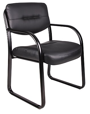 Boss Office Products Leather Sled Base Side Guest Chair, Black