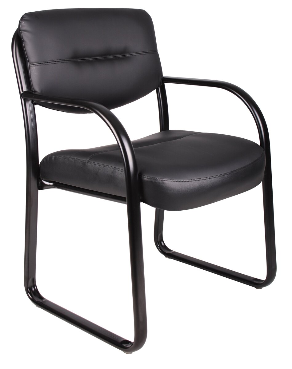 Boss Office Products Leather Sled Base Side Guest Chair, Black