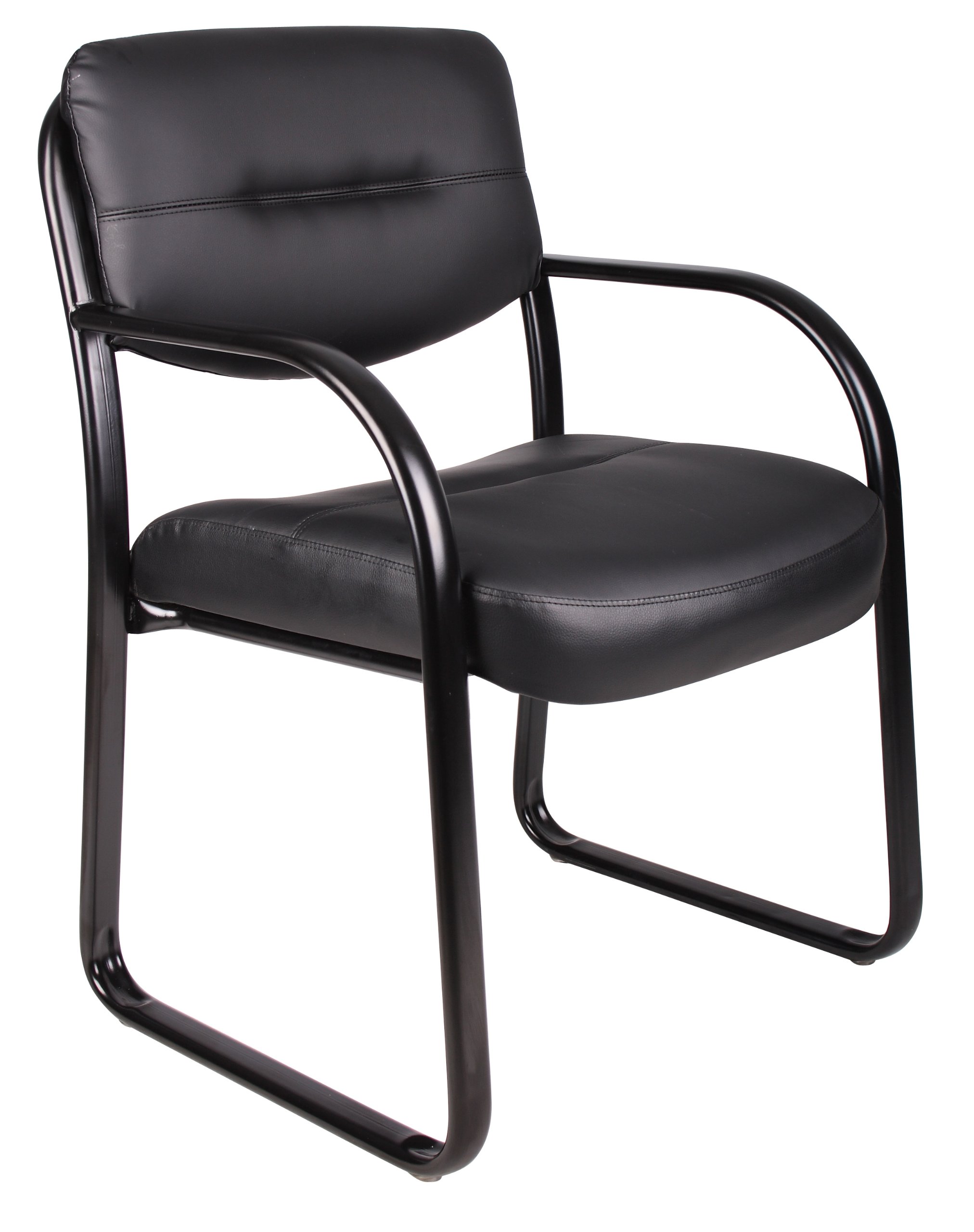 Boss Office Products Leather Sled Base Side Guest Chair, Black