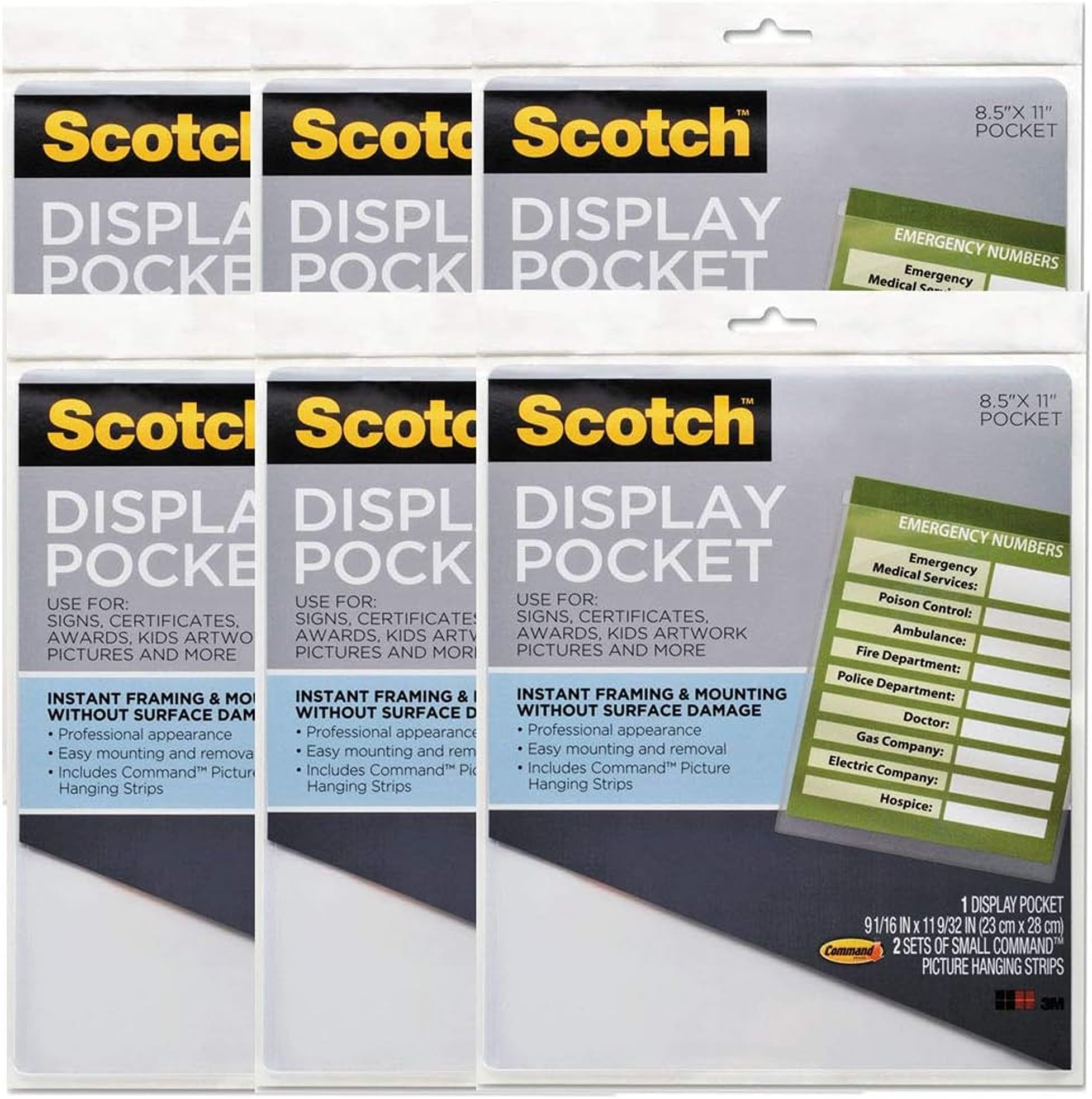 Display Pocket, Removable Interlocking Fasteners, Plastic, 8-1/2 x 11, Clear, Sold as 1 Each, 6PACK , Total 6 Each