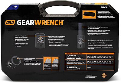 GEARWRENCH 39 Pc. 1/2" Drive 6 Pt. Impact Socket Set, Standard & Deep, SAE - 84947N, Black