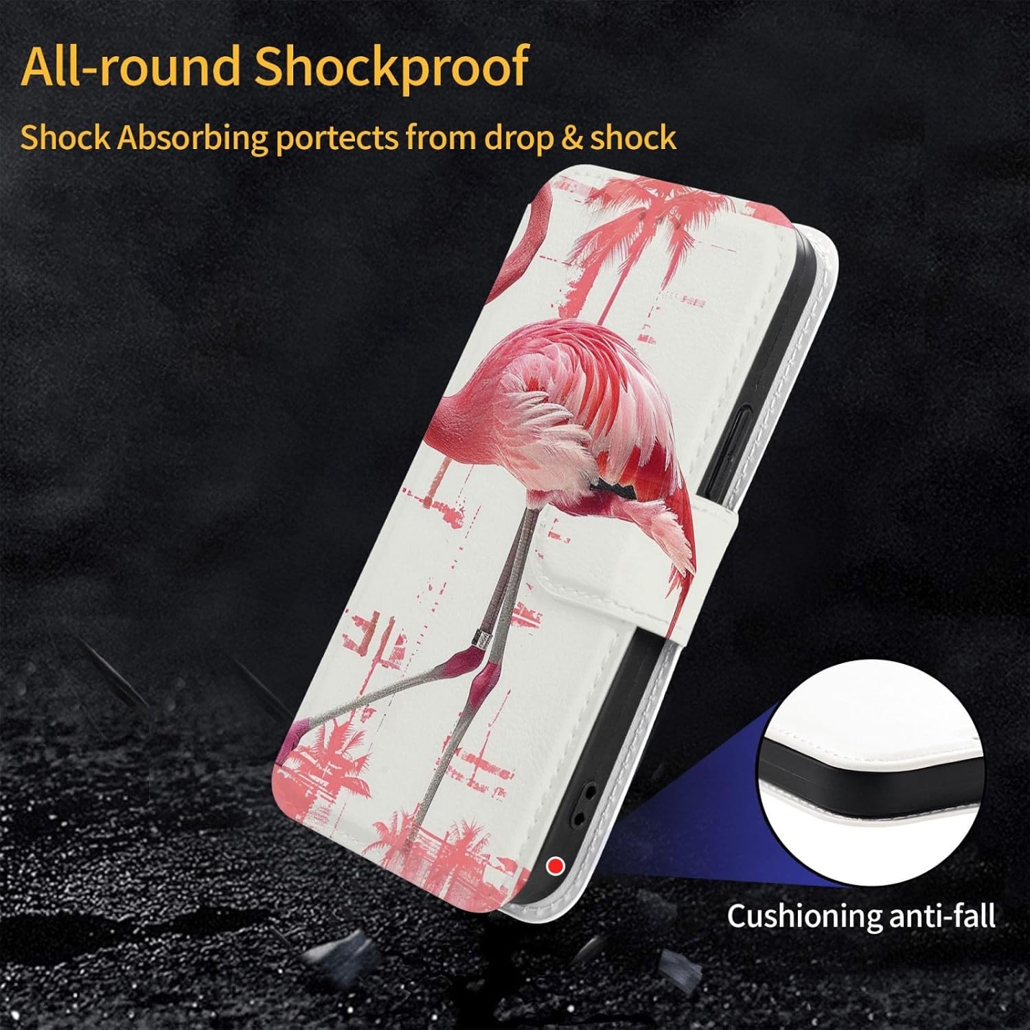 Flamingo Print Printed Wallet Case for iPhone 12 Pro Max- 6.7 Inch with Card Holder