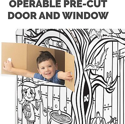 Bankers Box at Play Color in Halloween Playhouse, Cardboard Playhouse and Life Size Craft Activity for Kids and Families