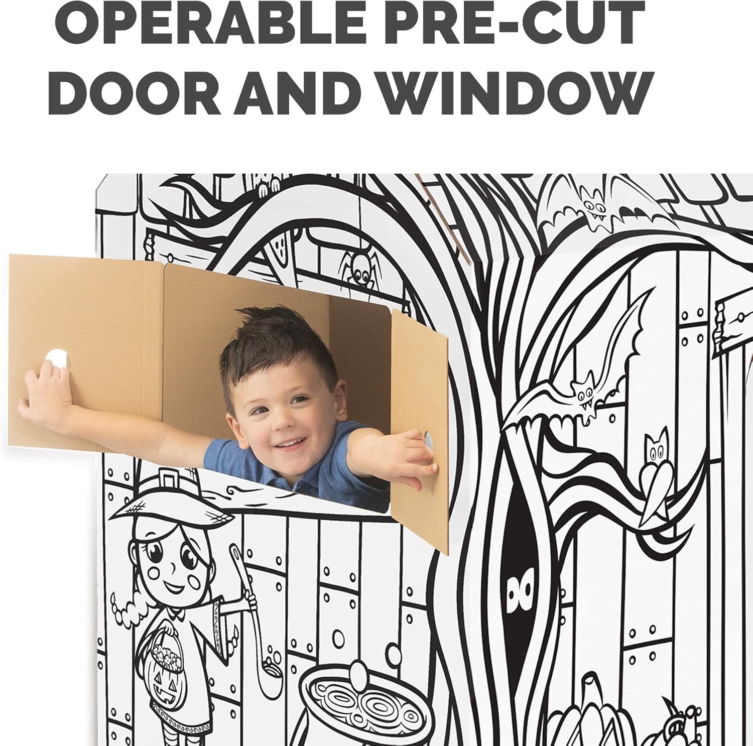 Bankers Box at Play Color in Halloween Playhouse, Cardboard Playhouse and Life Size Craft Activity for Kids and Families