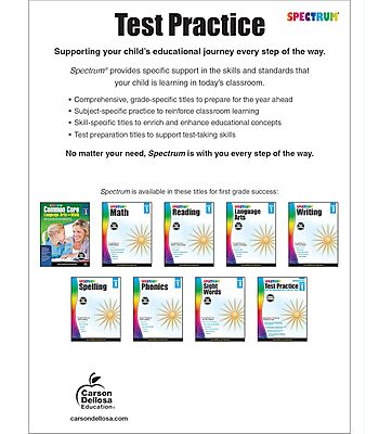 Spectrum Grade 1 Test Practice Workbooks, Ages 6 to 7, 1st Grade Test Practice Workbook, Math, Language Arts
