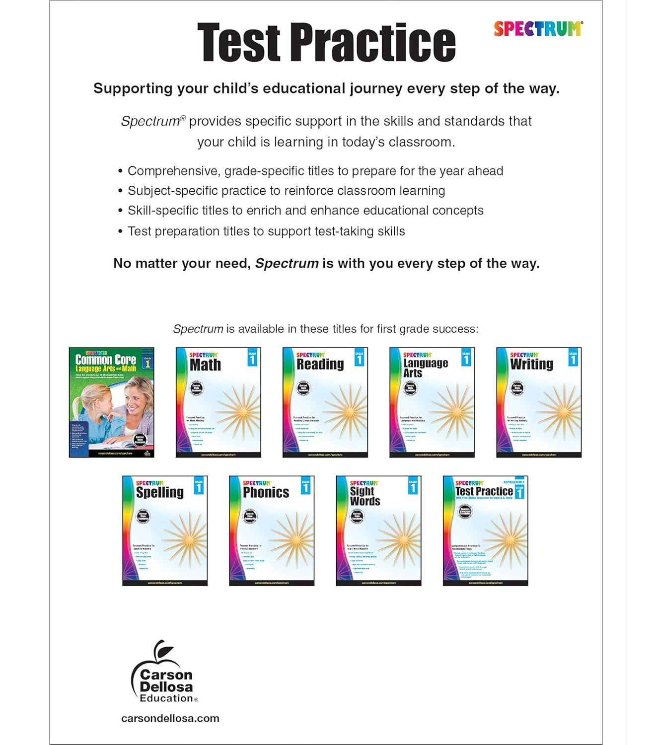 Spectrum Grade 1 Test Practice Workbooks, Ages 6 to 7, 1st Grade Test Practice Workbook, Math, Language Arts