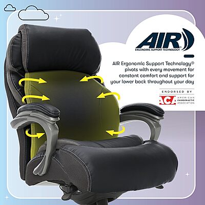 Serta Jackson Big and Tall Executive Home Office Chair with Smart Layers Technology, Wide Seat Cushion, Modern Comfy DeskChairs with Rolling Swivel Wheels, Bonded Leather, Black