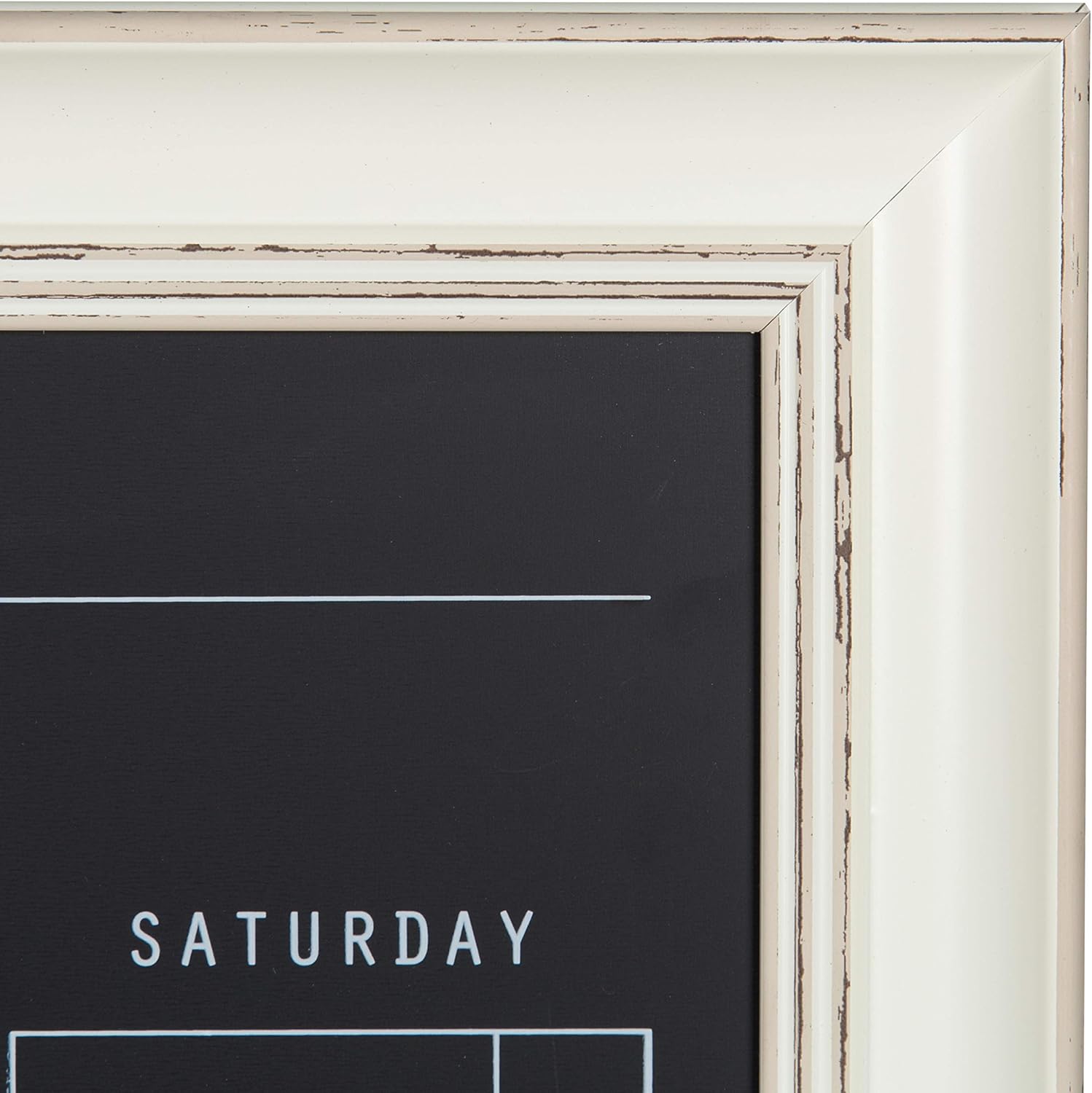 Kate and Laurel Macon Magnetic Framed Chalkboard Monthly Calendar, 22-15/16in x 28-15/16in, Black, White Plastic Frame