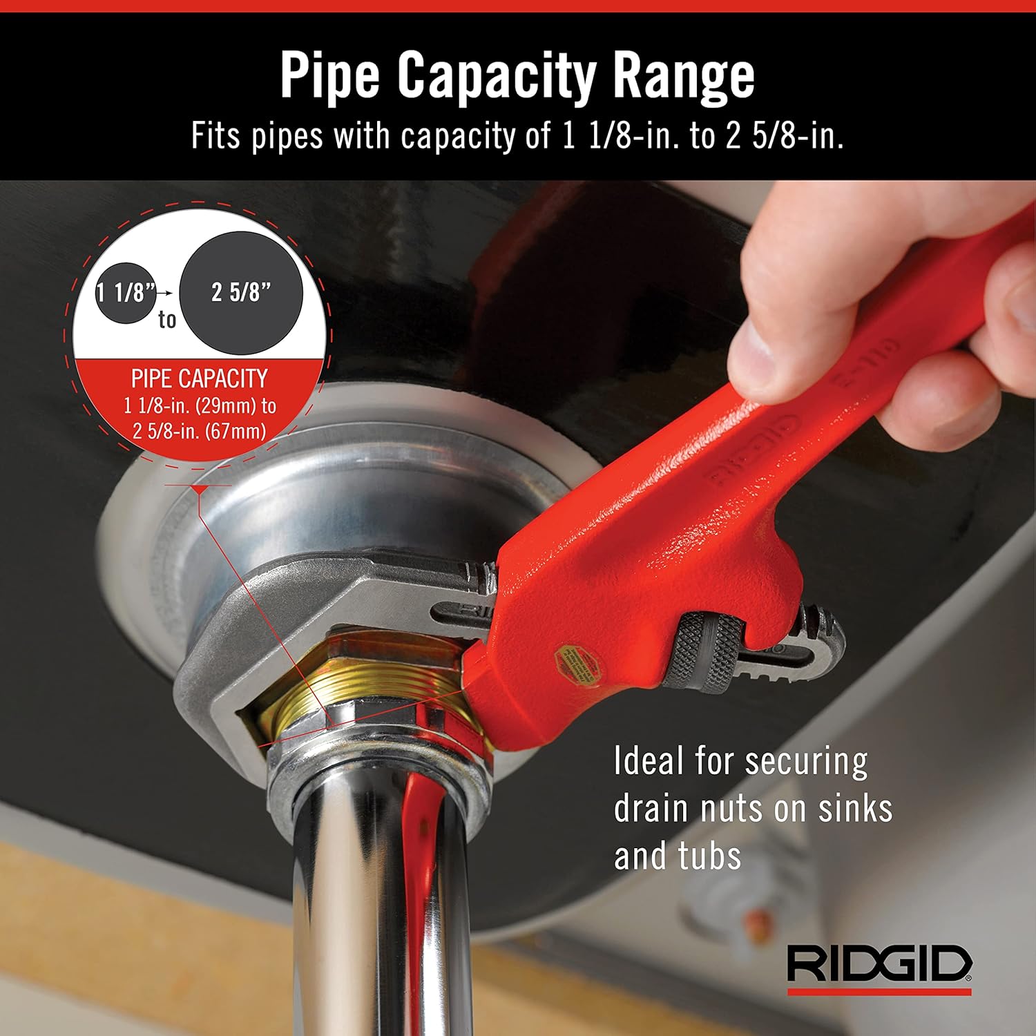 RIDGID 31305 Model E-110 9.5" Offset Hex Jaw Pipe Wrench, Red, Made in The USA & 31015 Heavy-Duty Straight Pipe Wrench