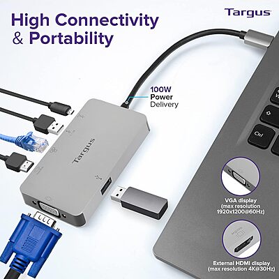 Targus DOCK419USZ Docking Station - for Notebook - 100W PD - USB Type-C - 3 USB Ports - RJ-45 - HDMI - VGA - Wired