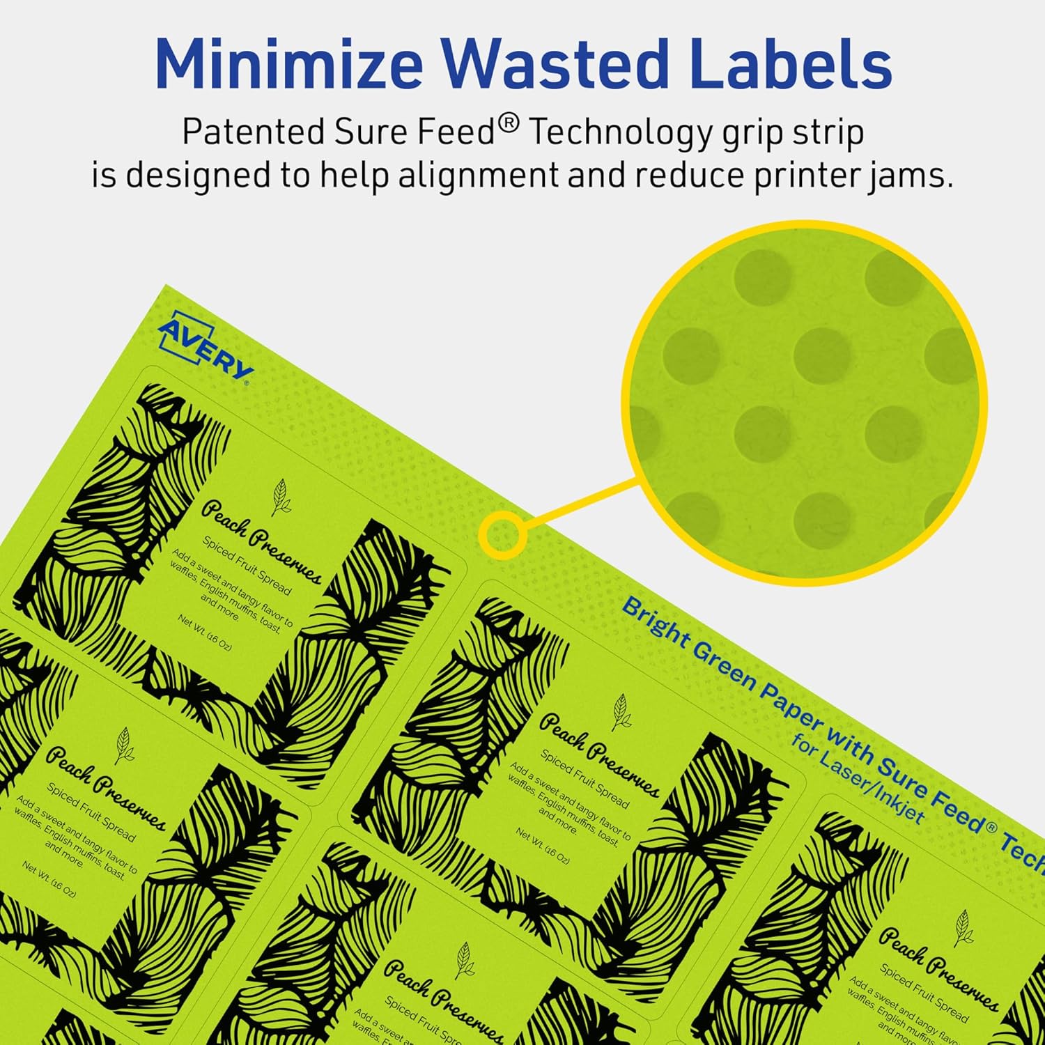 Avery Printable Rectangle Labels, Sure Feed Technology, 2" x 2-5/8", Bright Green, Laser/Inkjet Printable
