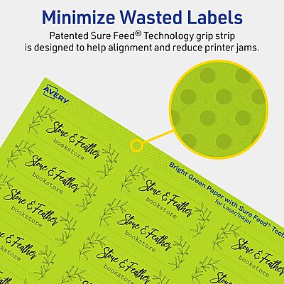 Avery Printable Rectangle Labels, Sure Feed Technology, 3/4" x 2-1/4", Bright Green Labels, Print-to-The-Edge, Laser/Inkjet Printable, 300 Total, Great for Mailing 300 labels
