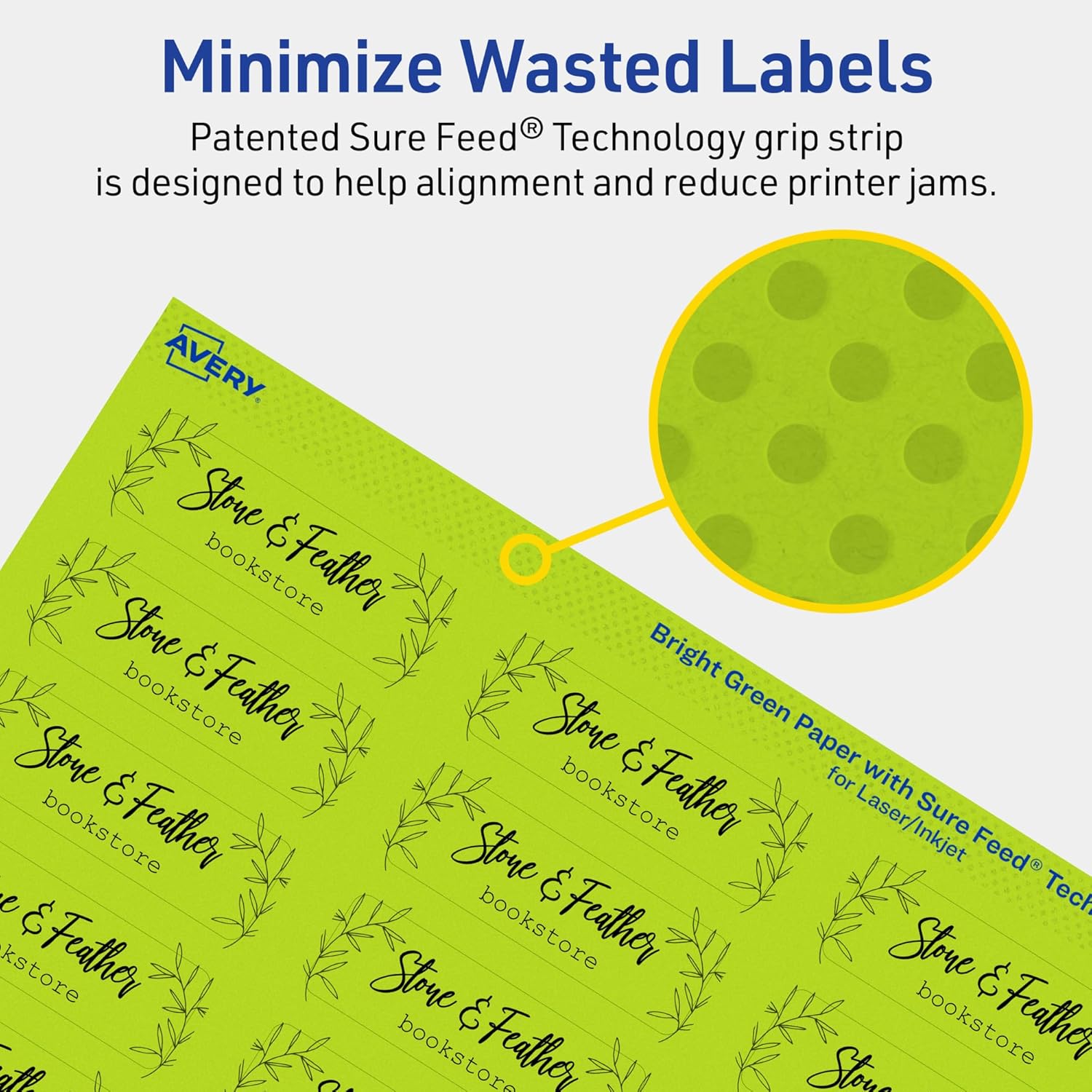 Avery Printable Rectangle Labels, Sure Feed Technology, 3/4" x 2-1/4", Bright Green Labels, Print-to-The-Edge