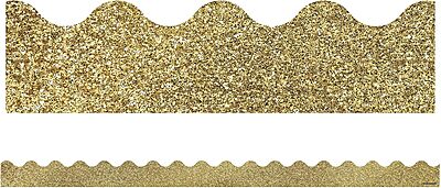 Carson Dellosa Sparkle and Shine 39Ft of Gold Glitter Bulletin Board Borders, 13 Strips of Scalloped Trim for New Years