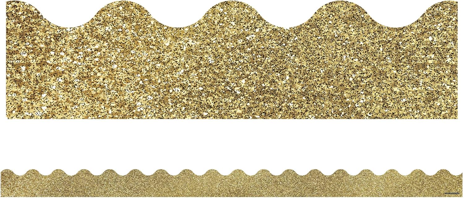 Carson Dellosa Sparkle and Shine 39Ft of Gold Glitter Bulletin Board Borders, 13 Strips of Scalloped Trim for New Years