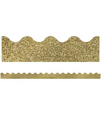 Carson Dellosa Sparkle and Shine 39Ft of Gold Glitter Bulletin Board Borders, 13 Strips of Scalloped Trim for New Years