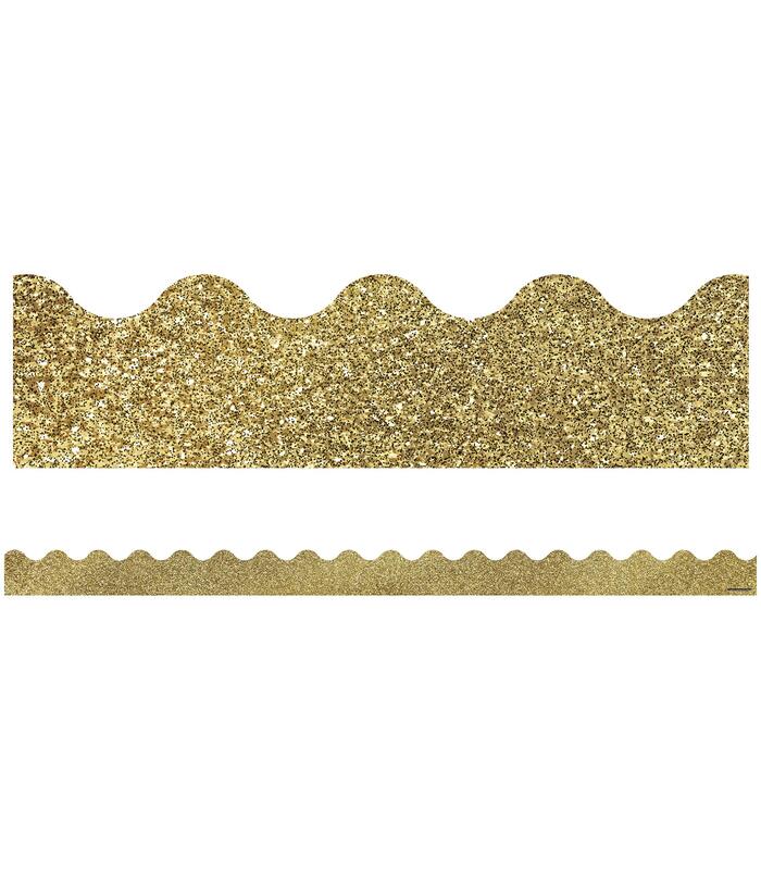Carson Dellosa Sparkle and Shine 39Ft of Gold Glitter Bulletin Board Borders, 13 Strips of Scalloped Trim for New Years