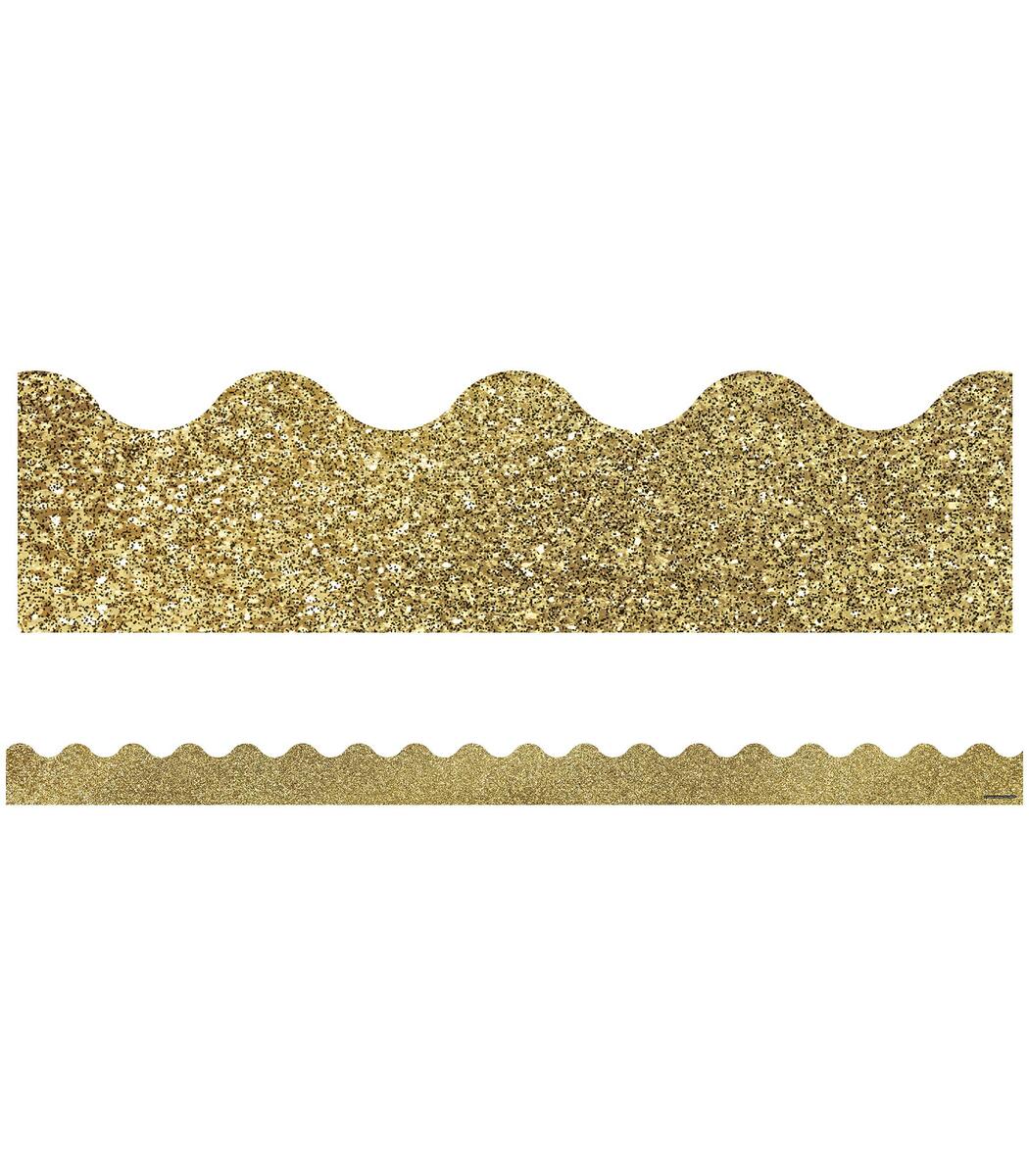 Carson Dellosa Sparkle and Shine 39Ft of Gold Glitter Bulletin Board Borders, 13 Strips of Scalloped Trim for New Years