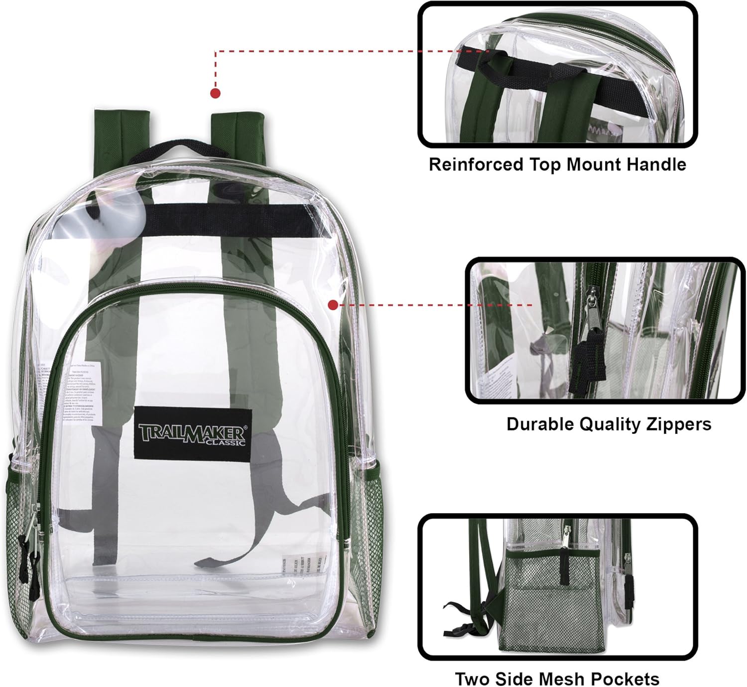 TRAILMAKER Heavy Duty Clear Backpack | Transparent Stadium-Approved for Women, Men, School, Travel