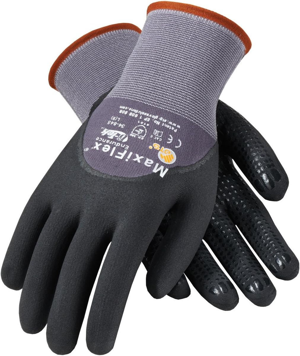 PIP X-Large MaxiFlex Endurance by ATG Black Nitrile Palm, Finger And Knuckles Coated Work Gloves With Nylon And Lycra Liner And Continuous Knit Wrist