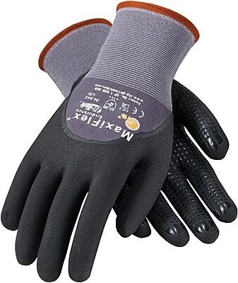 PIP Medium MaxiFlex Endurance by ATG Black Nitrile Palm, Finger And Knuckles Coated Work Gloves With Nylon And Lycra Liner And Continuous Knit Wrist