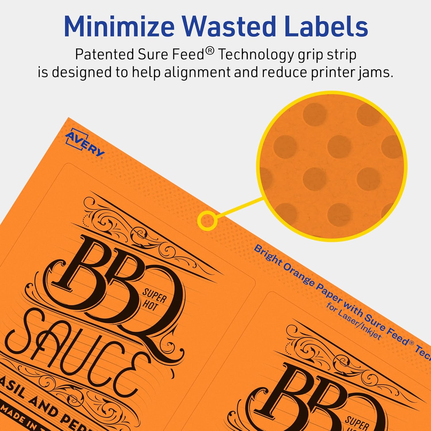 Avery Printable Rectangle Labels, Sure Feed Technology, 4-3/4" x 3-3/4", Bright Orange Labels, Print-to-The-Edge